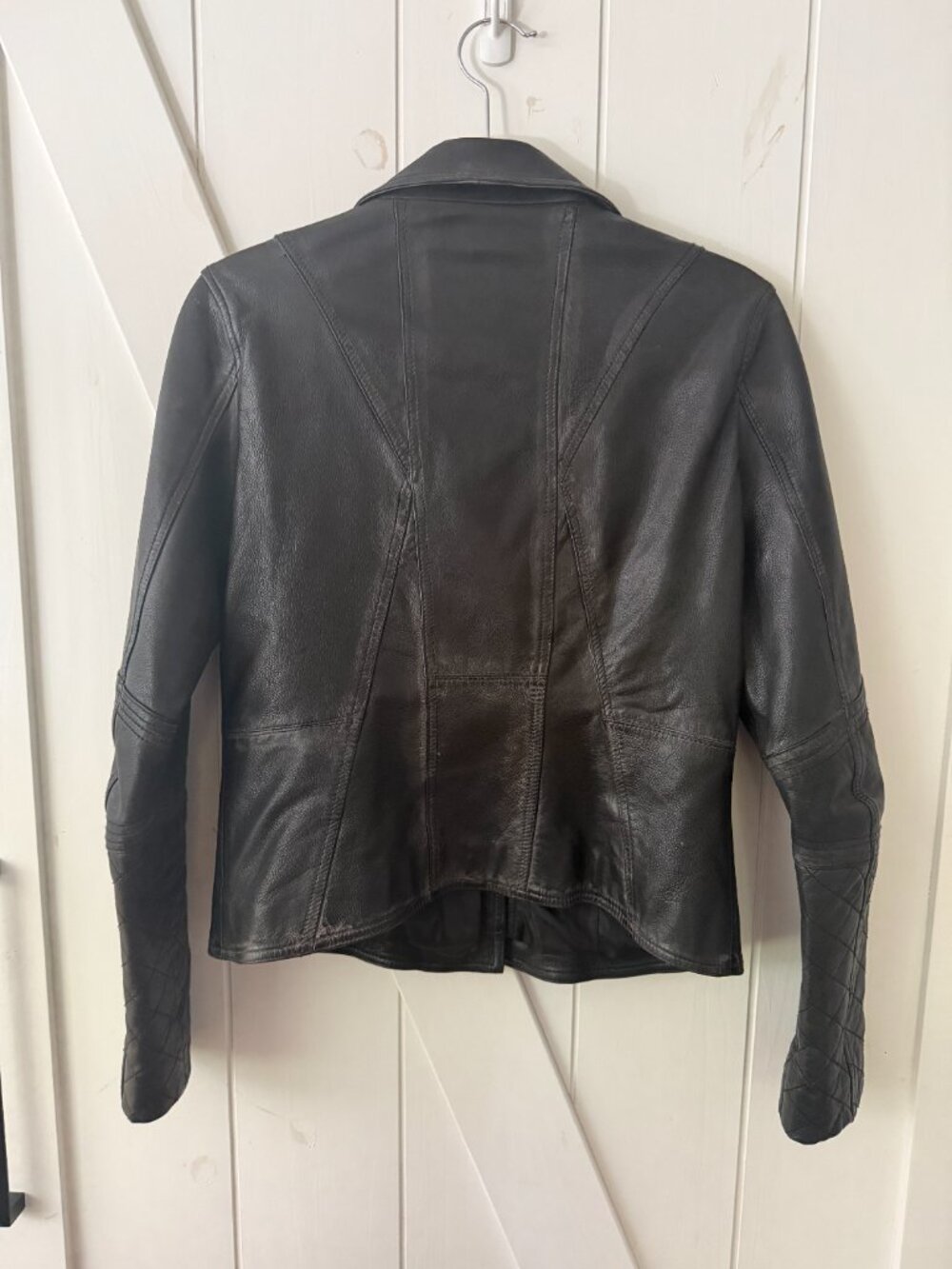Black Rivet Quilted Black Leather Moto Jacket - Picture 2 of 4